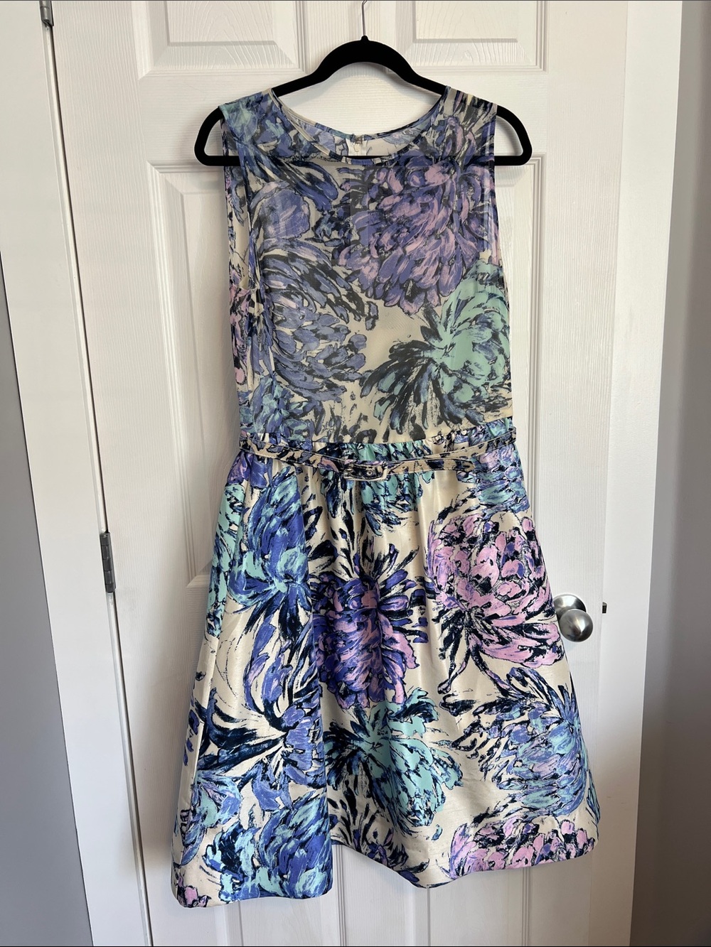 Just...Taylor Cream Dress with Blue, Lavender & Mint Floral Print